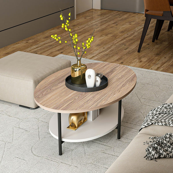 Mesa de centro Fredericia con estante inferior en aspecto roble / blanco [en.casa]