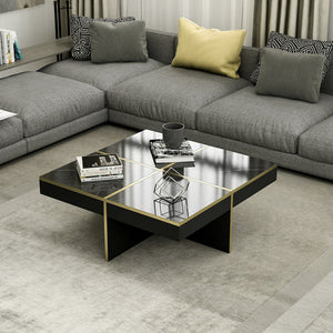 Mesa de centro Fjerritslev 35x90x90 cm efecto mármol negro [en.casa]