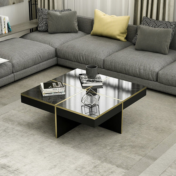 Mesa de centro Fjerritslev 35x90x90 cm efecto mármol negro [en.casa]