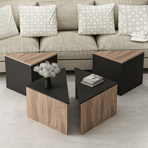 Conjunto de mesa de centro Frederikshavn 4 piezas, aspecto roble / negro [en.casa]