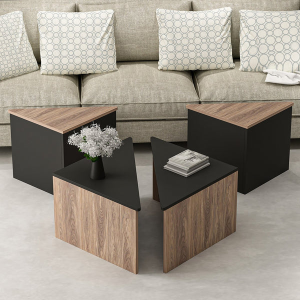 Conjunto de mesa de centro Frederikshavn 4 piezas, aspecto roble / negro [en.casa]