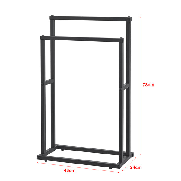 Toallero con 2 barras 78 x 48 x 24 cm Negro [en.casa]