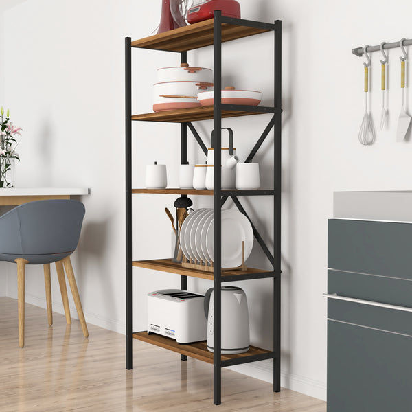 Estantería de cocina Tomelilla 160x66x34 cm nogal/antracita [en.casa]