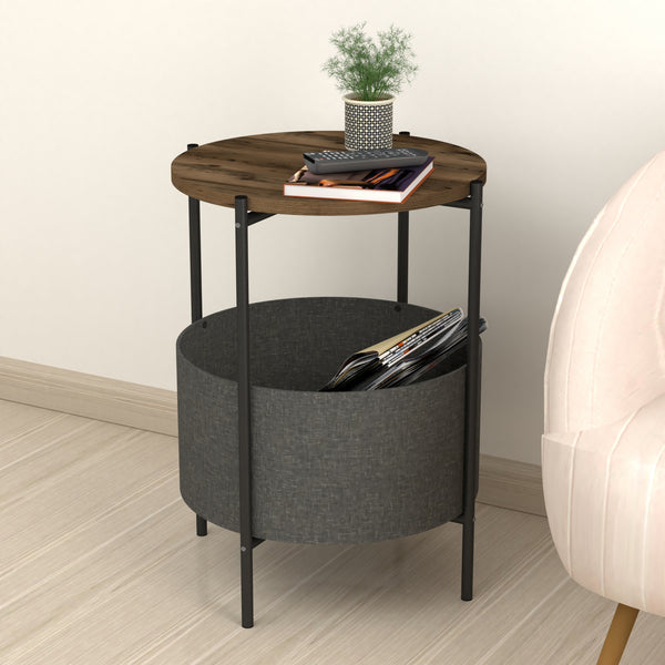 Mesa auxiliar Hofors 60x43cm Antracita / aspecto roble, antiguo [en.casa]
