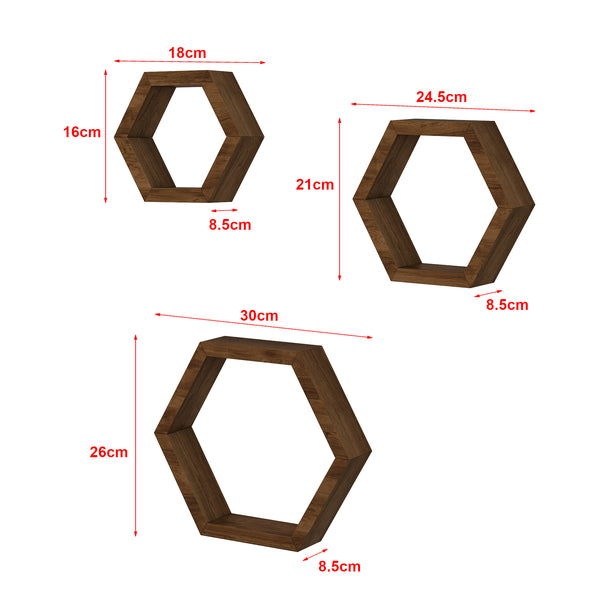 Conjunto de estanterías de pared Stubbekøbing de 3 piezas Madera de pino Tono oscuro de madera [en.casa]