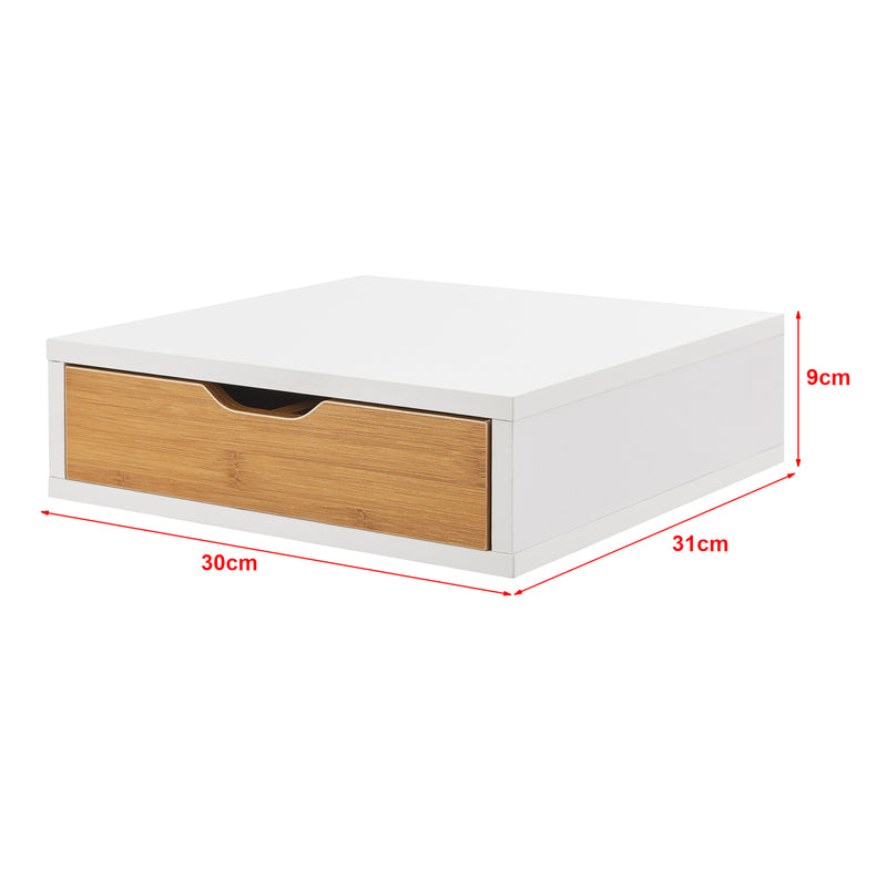 Esquema acotado Caja de cajones Vieremä 9x30x31cm Blanco/Aspecto bambú [en.casa]