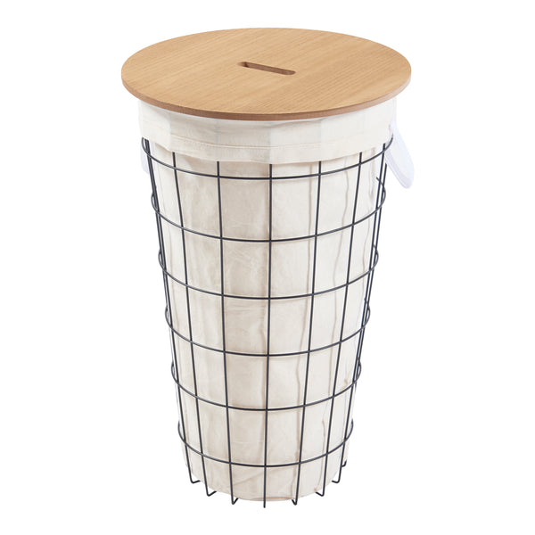 Cesto de ropa Skive con bolsa para ropa 40 L Metal Negro [en.casa]