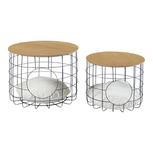 Juego de mesa de mimbre Haapajärvi en set de 2 con cueva para gatos [en.casa]