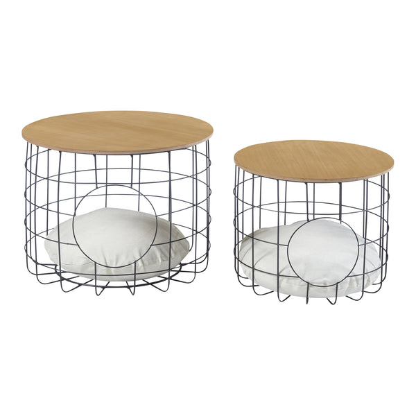 Juego de mesa de mimbre Haapajärvi en set de 2 con cueva para gatos [en.casa]