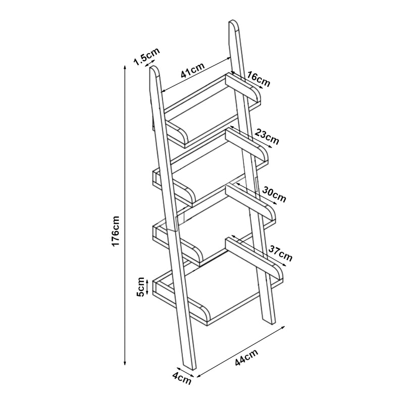 Esquema acotado Estantería tipo escalera Göinge con 4 estantes de bambú [en.casa]