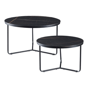 Mesa auxiliar Poxdorf 2 piezas, aspecto mármol, negro [en.casa]