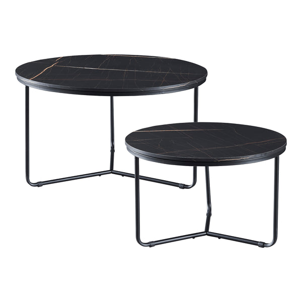 Mesa auxiliar Poxdorf 2 piezas, aspecto mármol, negro [en.casa]