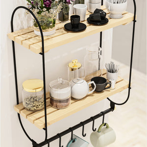 Estante de pared Pielavesi con 6 ganchos Negro/Natural [en.casa]