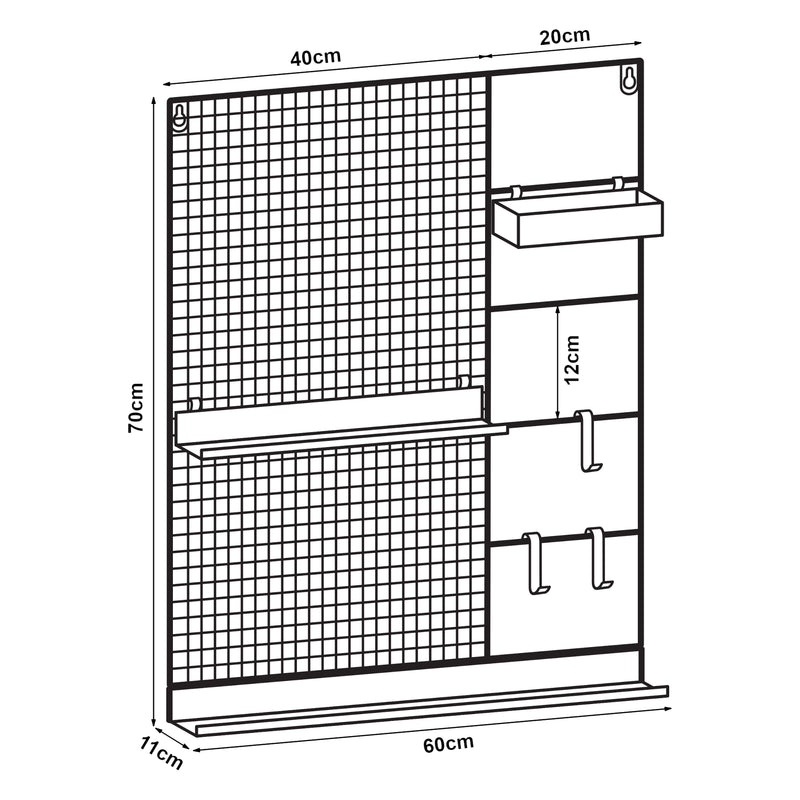 Esquema acotado Rejilla de pared Westre 70x60x11cm Metal Negro [en.casa]
