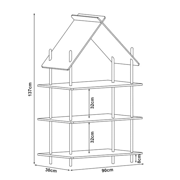 Estantería infantil Hamarøy de bambú con aspecto de casa 137x90x30cm [en.casa]