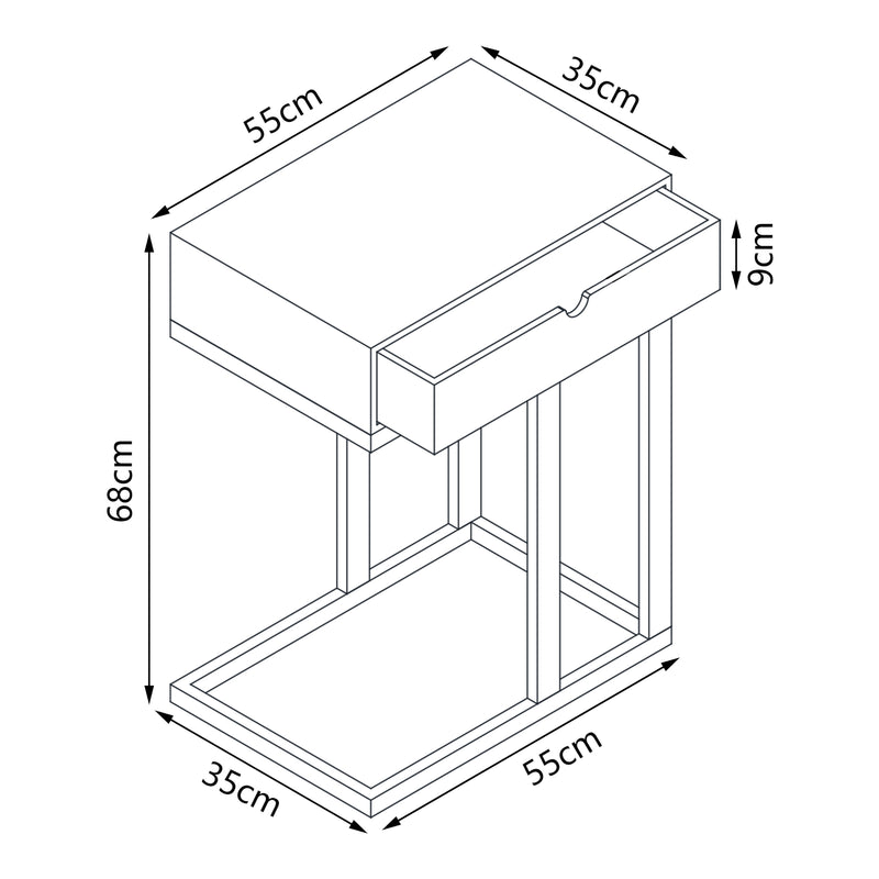 Esquema acotado Mesa para portátil Kåfjord con cajón Bambú [en.casa]