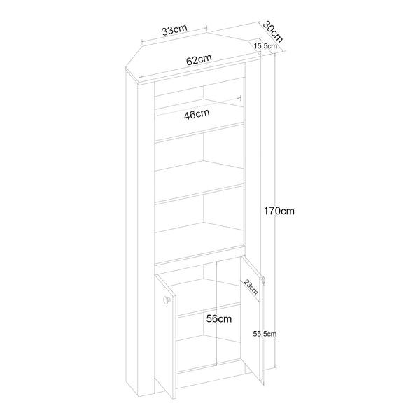 Armario esquinero Eura 170x62x30cm Roble [en.casa]