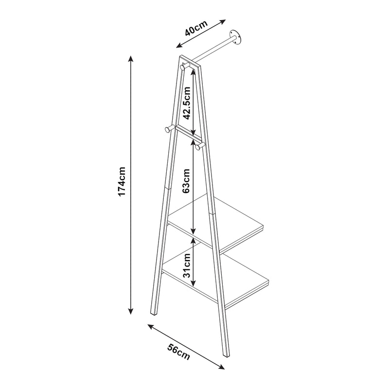 Esquema acotado Perchero de pared Bjørnafjorden acero negro / aspecto nogal [en.casa]