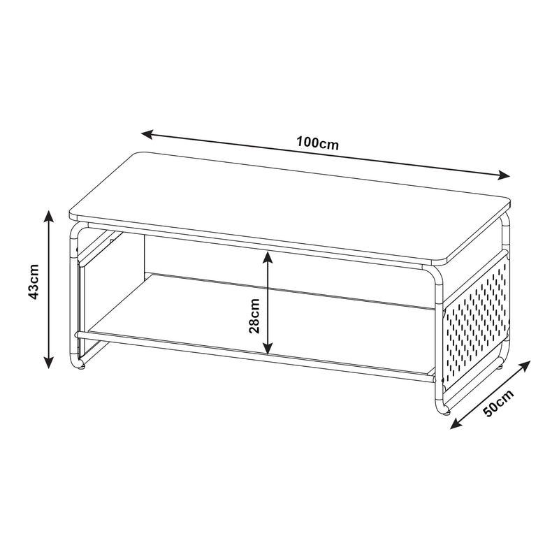 Esquema acotado Mesa de centro Dyrøy 100x50x43cm Blanco/Roble [en.casa]
