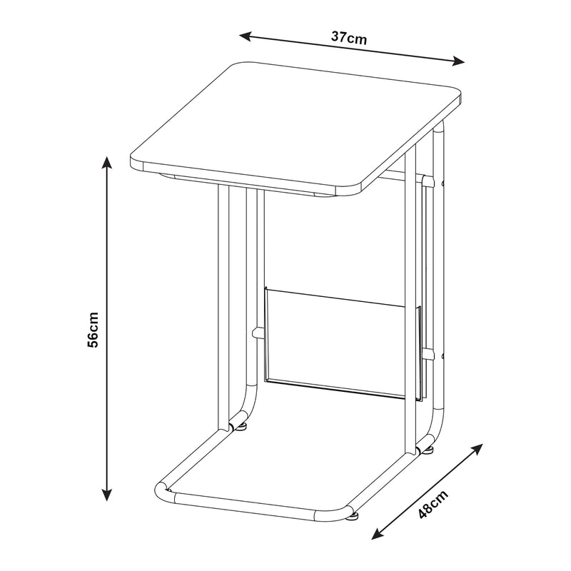 Esquema acotado Mesa para portátil Dyrøy 56x48x37cm Blanco/Roble [en.casa]