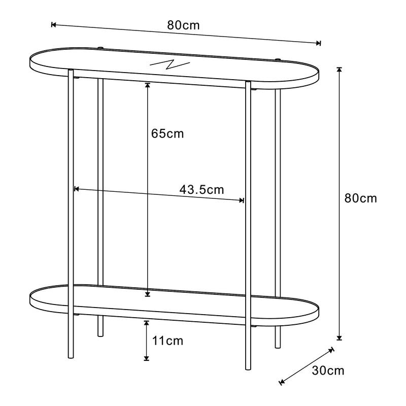 Esquema acotado Mesa consola Høyanger 80x80x30cm Negro/Roble [en.casa]