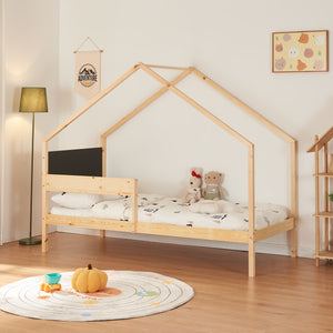 Cama casita Sodankylä 90x200cm con cama extraíble Madera de pino natural [en.casa]