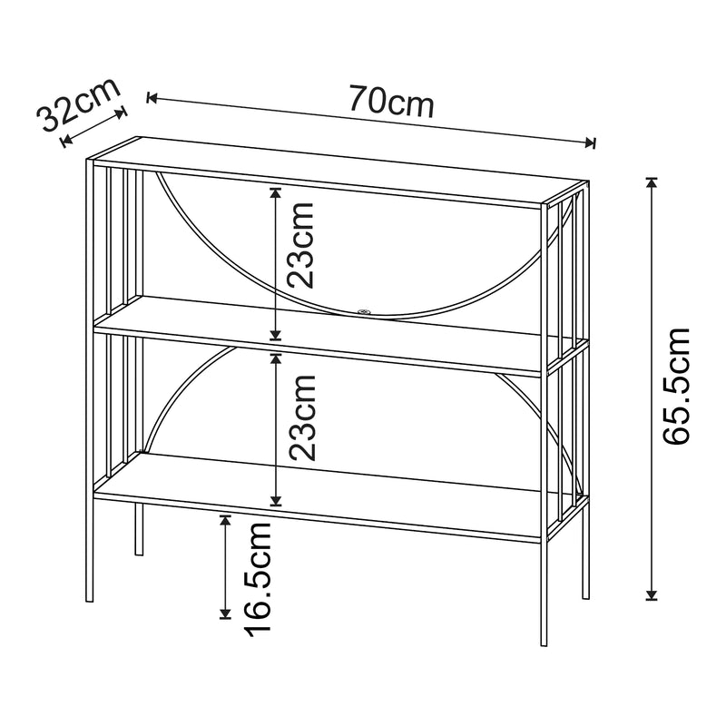 Esquema acotado Mesa consola Baarn 65,5x70x32 cm Negro [en.casa]