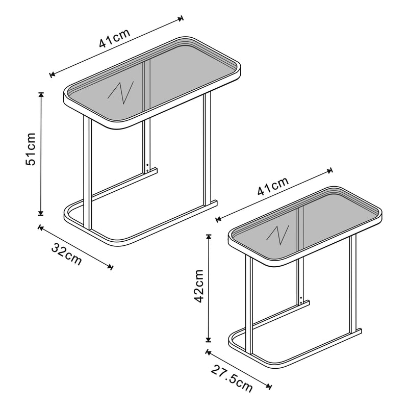 Esquema acotado Mesa de comedor Laxå juego de 2 piezas vidrio y metal negro [en.casa]