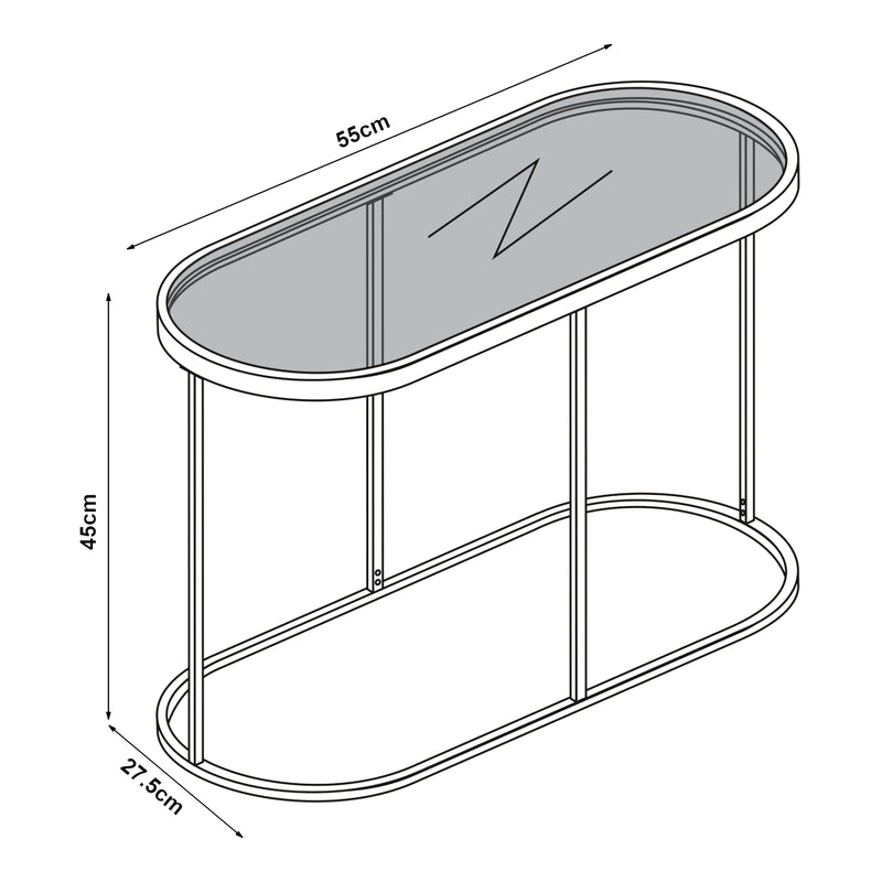 Esquema acotado Mesa auxiliar Luleå con tablero de vidrio negro [en.casa]