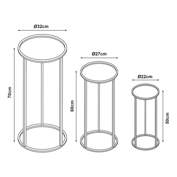 Soporte para plantas Nesodden juego de 3 piezas metal negro [en.casa]