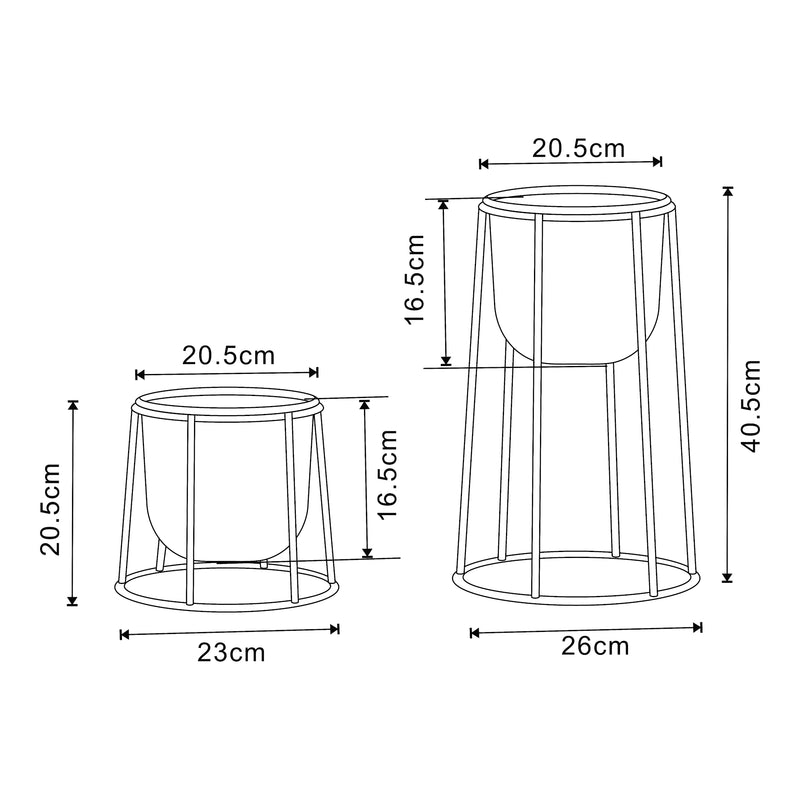 Esquema acotado Soporte para plantas Nesseby juego de 2 piezas metal negro [en.casa]