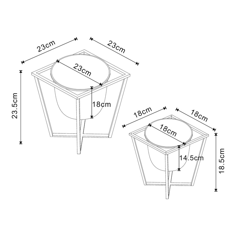 Esquema acotado Soporte para plantas Nordmaling juego de 2 piezas metal negro [en.casa]