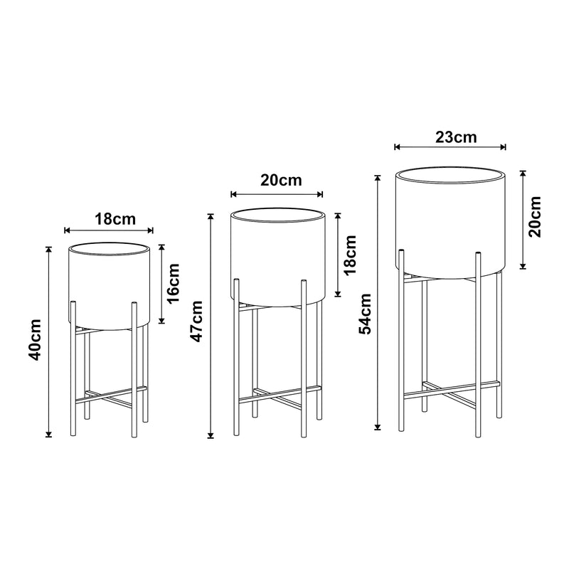 Esquema acotado Soporte para plantas Orsa juego de 3 piezas metal negro [en.casa]