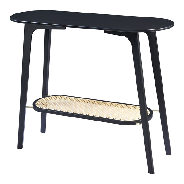 Mesa consola Taivalkoski 100x35x80 cm Negro/Aspecto ratán [en.casa]