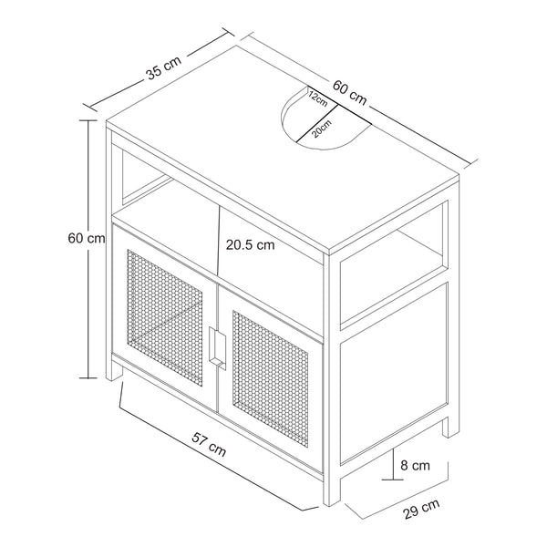 Mueble bajo lavabo Tervola 60x60x35 cm Negro/Bambú [en.casa]