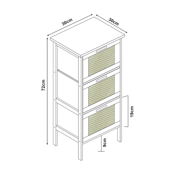 Cómoda de baño Tervola con 3 cajones Negro/Bambú [en.casa]