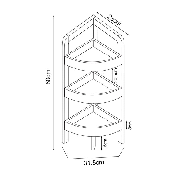 Estantería de esquina Tervola 80x23x23 cm Negro/Bambú [en.casa]