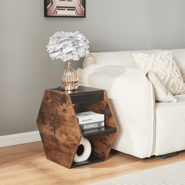 Conjunto de mesa de centro Molde de 2 piezas Negro/Aspecto nogal [en.casa]