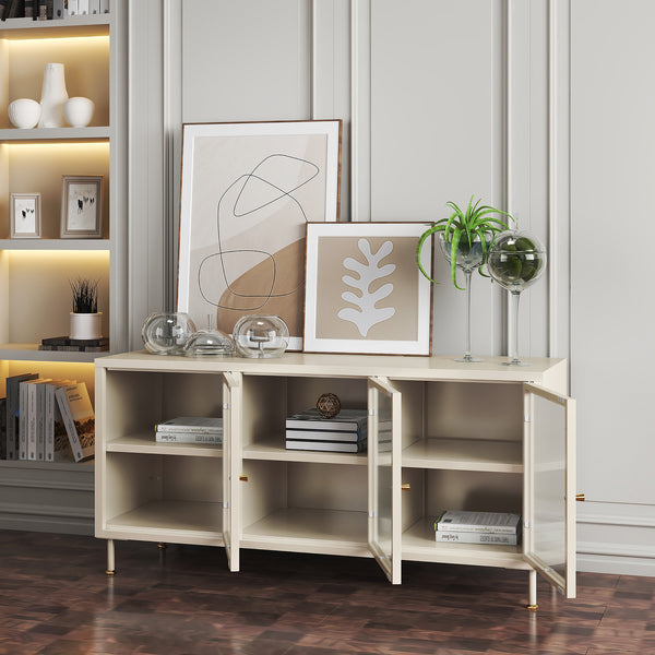 Mueble de TV Lindau Acero 120x40x59 cm Blanco crema [en.casa]
