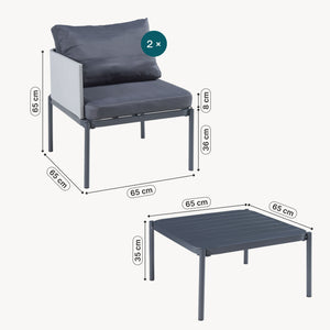 Conjunto de muebles de jardín Accettura 3 piezas Aluminio Gris [casa.pro]