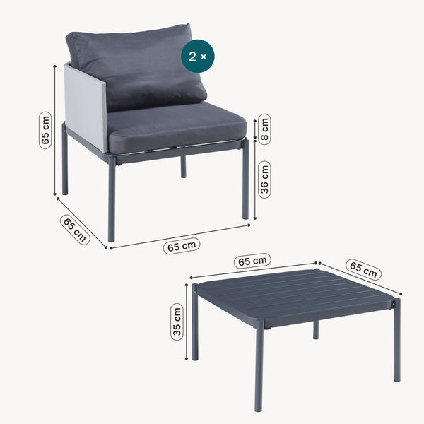 Conjunto de muebles de jardín Accettura 3 piezas Aluminio Gris [casa.pro]