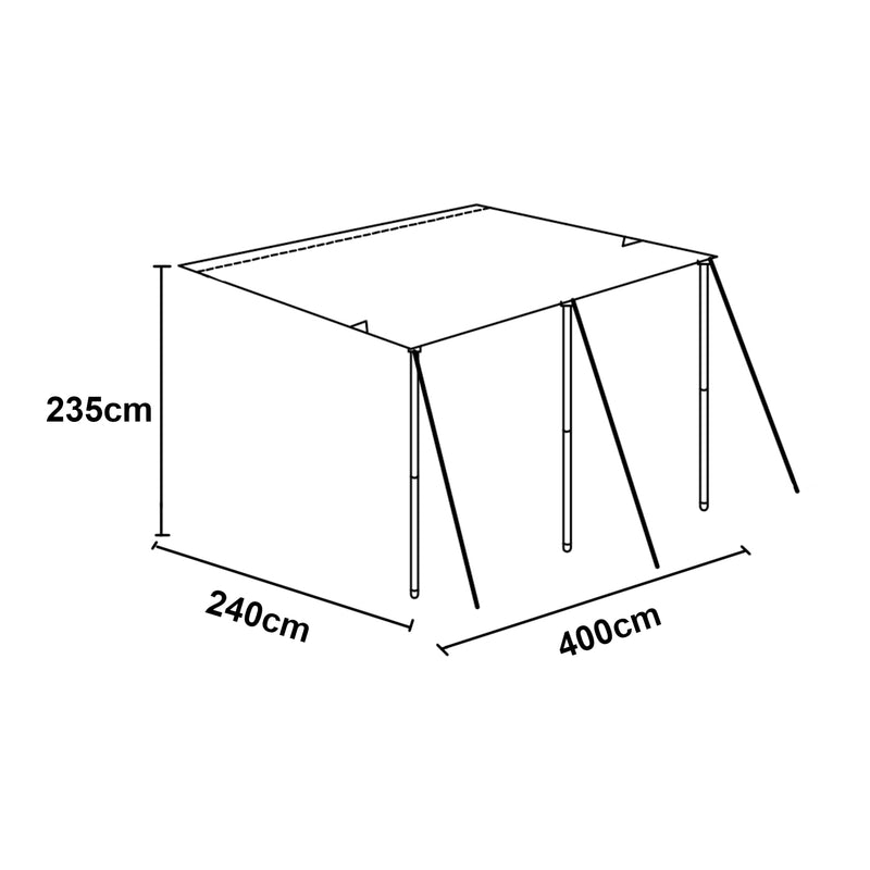 Esquema acotado Toldo para caravana Beuningen 400x240x235 cm Gris [pro.tec]