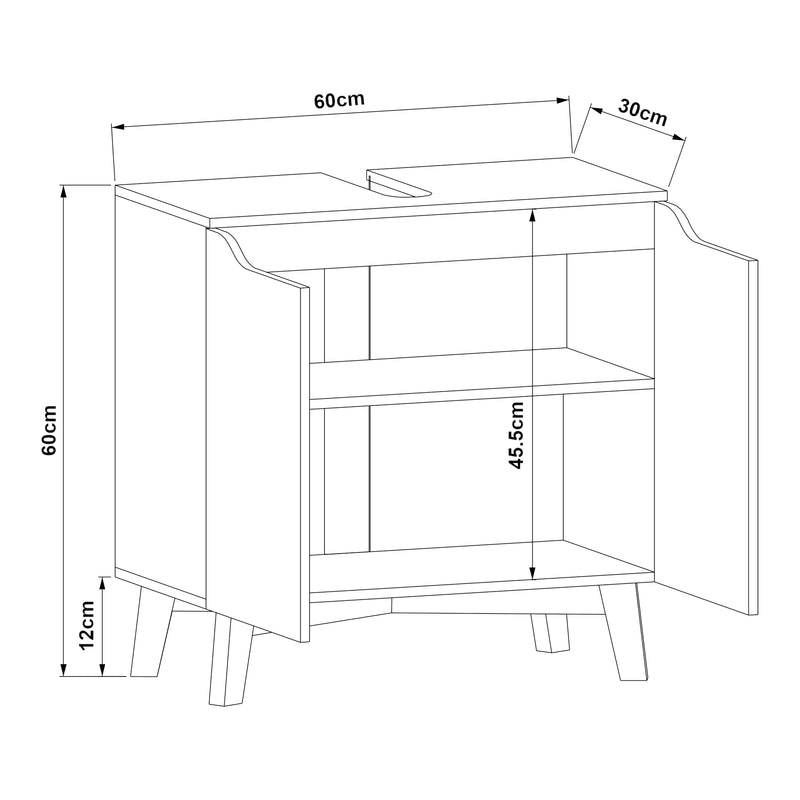 Esquema acotado Mueble bajo lavabo Overath 60x60x30cm Gris [en.casa]