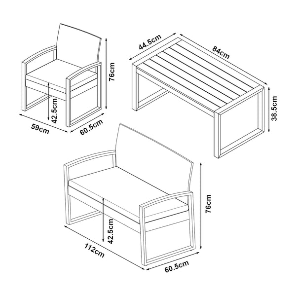 Conjunto de muebles de jardín Calciano de 4 piezas [casa.pro]