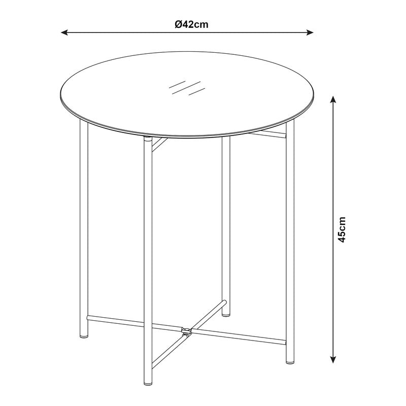 Esquema acotado Mesa auxiliar Ödeshög con tablero de vidrio 45xØ42cm Negro [en.casa]