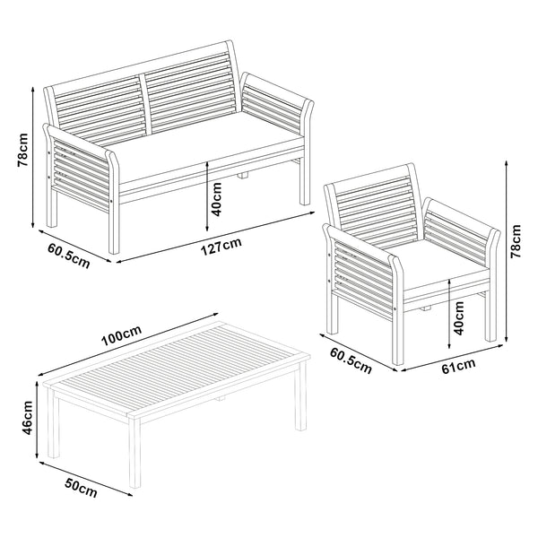 Conjunto de muebles de jardín Candela 4 piezas Madera de acacia Color madera [casa.pro]