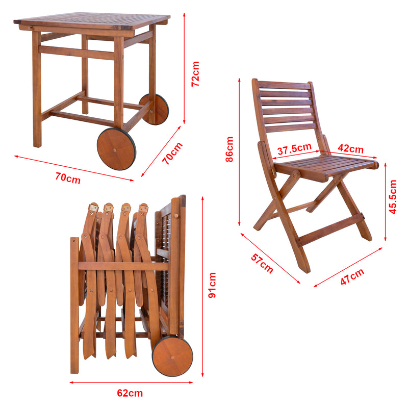 Esquema acotado Conjunto de muebles de jardín Ancarano de 5 piezas. Madera de acacia con certificación FSC® [en.casa]