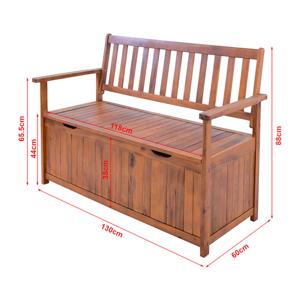 Banco de jardín Avezzano con compartimento de almacenamiento 130x60x88cm Acacia certificada FSC® [en.casa]