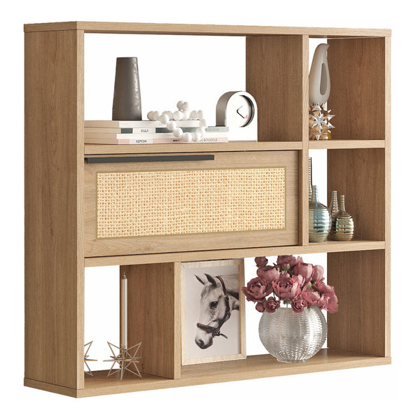 Estantería de pared Kvænangen 90x22x81cm Roble/Aspecto ratán [en.casa]