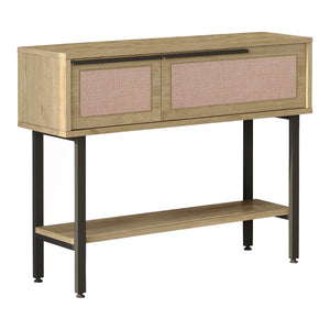 Mesa consola Kvænangen 100x30x76 cm Roble/Aspecto ratán [en.casa]